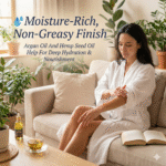 main photo of forming body oil natural with lady applying it - moisture rich and non greasy