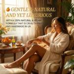 main photo of forming body oil natural with lady applying it in luxury background of natural and gentle formula