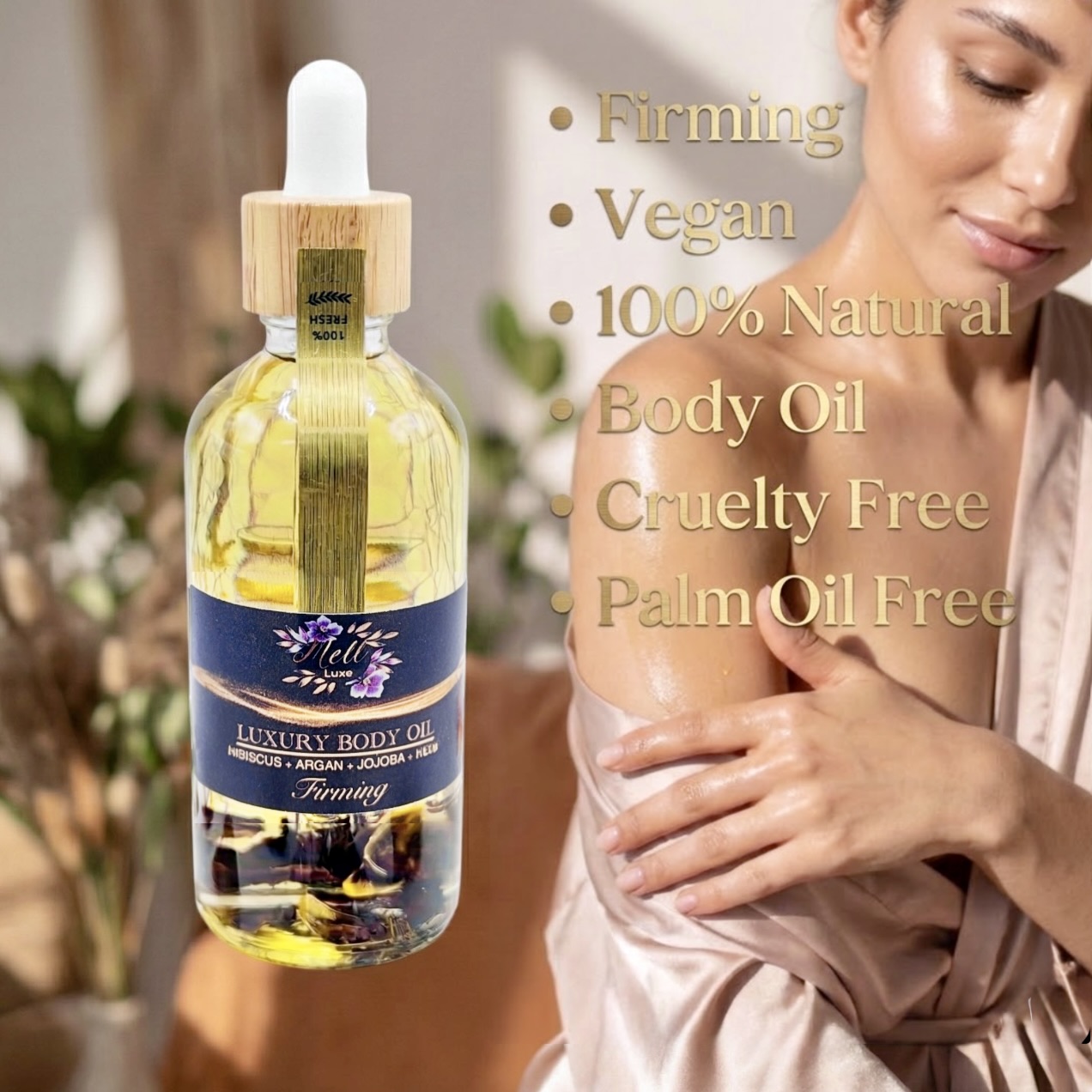 main photo of forming body oil natural with lady applying it