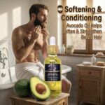 Main Beard Oil image with man brushing his beard after applying natural bear oil by Mell Luxe for conditioning and softening