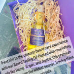 real life scenario boxed ready to be listed Beard Oil in a purple box